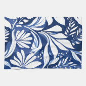 Blaues botanisches Wasserfarben-Blumenmuster Geschirrtuch (Horizontal)