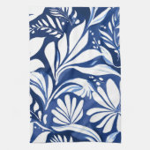 Blaues botanisches Wasserfarben-Blumenmuster Geschirrtuch (Vertikal)