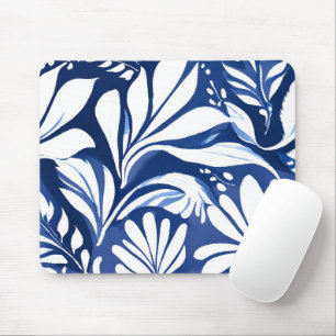 Blaues botanisches Wasserfarben-Blumenmuster Mousepad