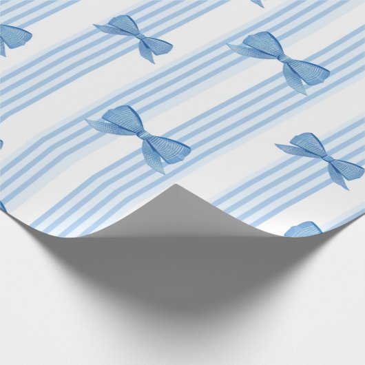 Blaues Bow-Coquette-Muster Geschenkpapier (Ecke)