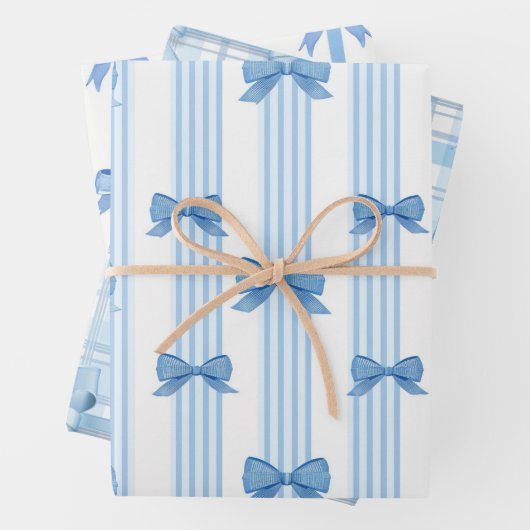 Blaues Bow-Coquette-Muster Geschenkpapier Set (Beispiel)