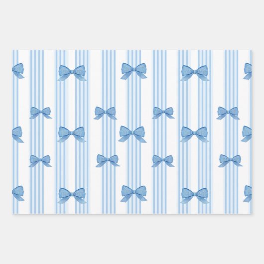 Blaues Bow-Coquette-Muster Geschenkpapier Set (Vorderseite)