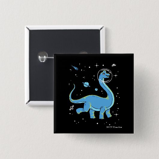 Blaues Brachiosaurus Dinos im Weltraum Button (Vorne & Hinten)