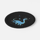 Blaues Brachiosaurus Dinos im Weltraum Pappteller (Schrägansicht)