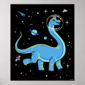 Blaues Brachiosaurus Dinos im Weltraum Poster (Vorne)