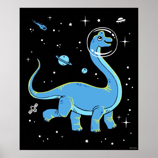 Blaues Brachiosaurus Dinos im Weltraum Poster (Vorne)