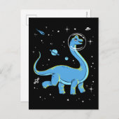 Blaues Brachiosaurus Dinos im Weltraum Postkarte (Vorne/Hinten)