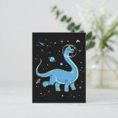 Blaues Brachiosaurus Dinos im Weltraum Postkarte (Stehend Vorderseite)