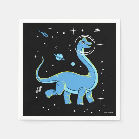 Blaues Brachiosaurus Dinos im Weltraum Serviette (Vorderseite)