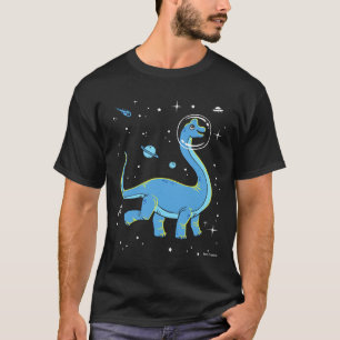 Blaues Brachiosaurus Dinos im Weltraum T-Shirt