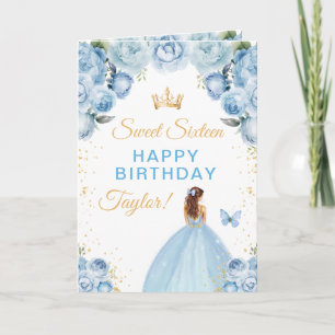 Blaues braunhaariges Mädchen Sweet Sixteen Geburts Karte