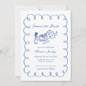Blaues Brautparty aus weißem Kuchen Einladung (Vorderseite)