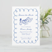 Blaues Brautparty aus weißem Kuchen Einladung (Stehend Vorderseite)