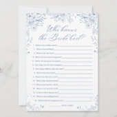 Blaues Brautparty, das Bride Game Card kennt Einladung (Vorderseite)