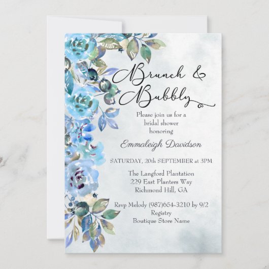 Blaues Brautparty Einladung (Vorderseite)