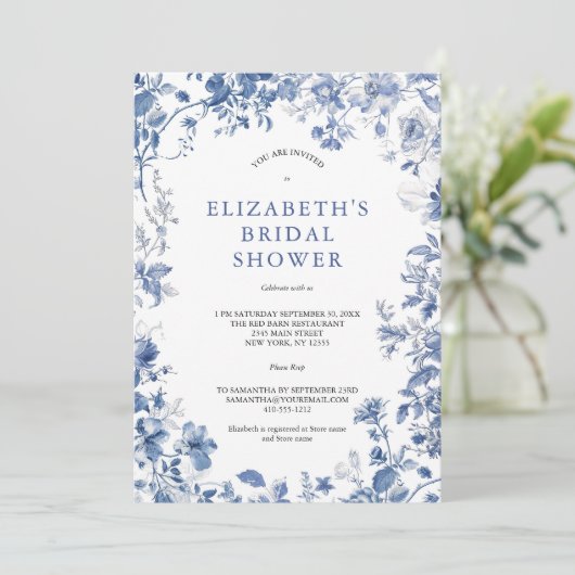 Blaues Brautparty Einladung (Stehend Vorderseite)