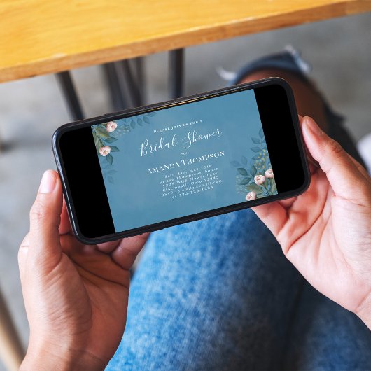 Blaues Brautparty Elegante Blumenmuster Custom Einladung