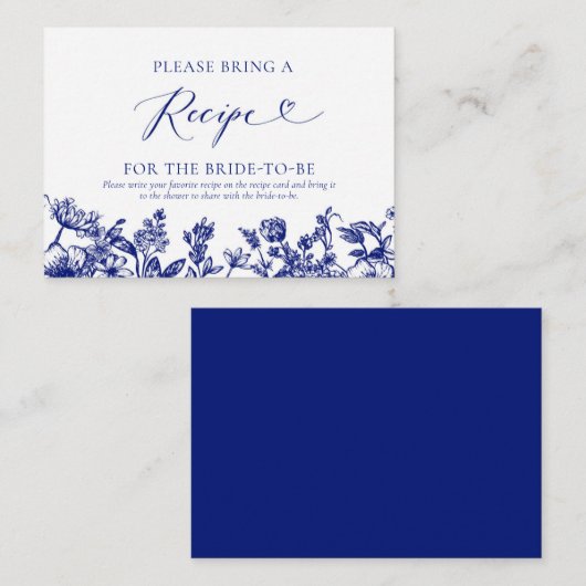 Blaues Brautparty mit Blumenbeete bitte Rezept mit Begleitkarte (Vorne/Hinten)