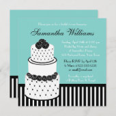 Blaues Brautparty Schwarz-Weiß Hochzeitskuchen Einladung (Vorne/Hinten)