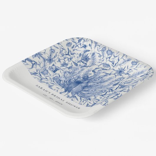 Blaues Brautparty Wasserfarben Pfauenflora Pappteller (Gewinkelt)