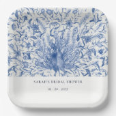 Blaues Brautparty Wasserfarben Pfauenflora Pappteller (Vorderseite)