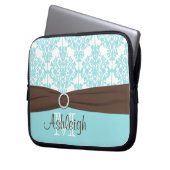 Blaues Brown-Damast mit IMITAT Band-Laptop-Hülse Laptopschutzhülle (Vorderseite Links)