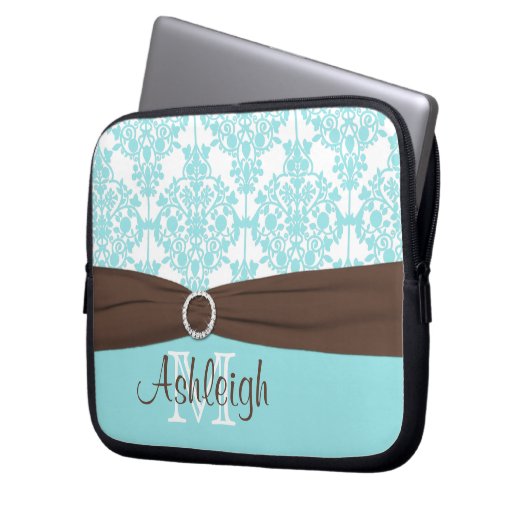Blaues Brown-Damast mit IMITAT Band-Laptop-Hülse Laptopschutzhülle (Vorderseite Links)