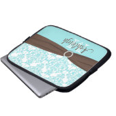 Blaues Brown-Damast mit IMITAT Band-Laptop-Hülse Laptopschutzhülle (Vorne Knopf)