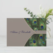 Blaues Brown-Pfau-Hochzeits-Einladungen Einladung (Stehend Vorderseite)