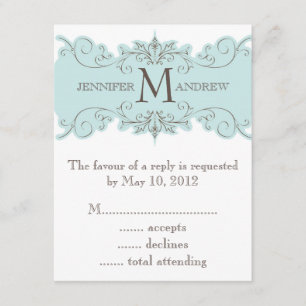 Blaues Brown-Strudel-Monogramm-Hochzeit UAWG RSVP Karte