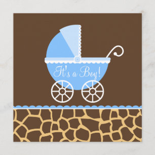 Blaues Brown-Wagen-Giraffen-Jungen-Babyparty Einladung