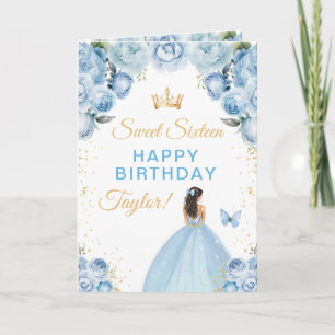 Blaues, brünettes Haar Mädchen Sweet Sixteen Gebur Karte