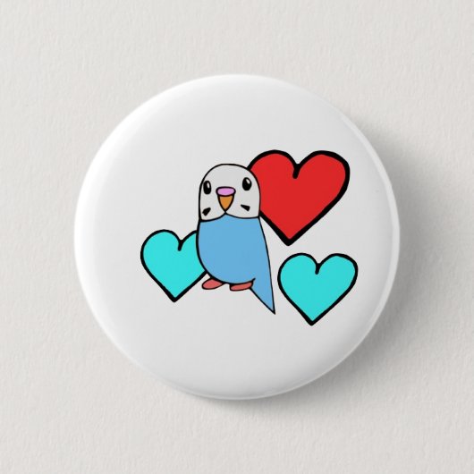 Blaues Budgie mit Herzen Button (Vorderseite)