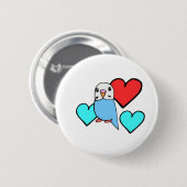 Blaues Budgie mit Herzen Button (Vorne & Hinten)