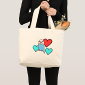 Blaues Budgie mit Herzen Jumbo Stoffbeutel (Vorderseite (Produkt))