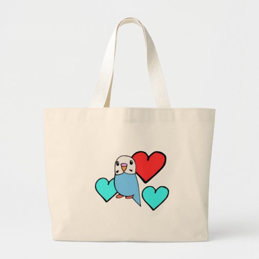 Blaues Budgie mit Herzen Jumbo Stoffbeutel (Vorne)