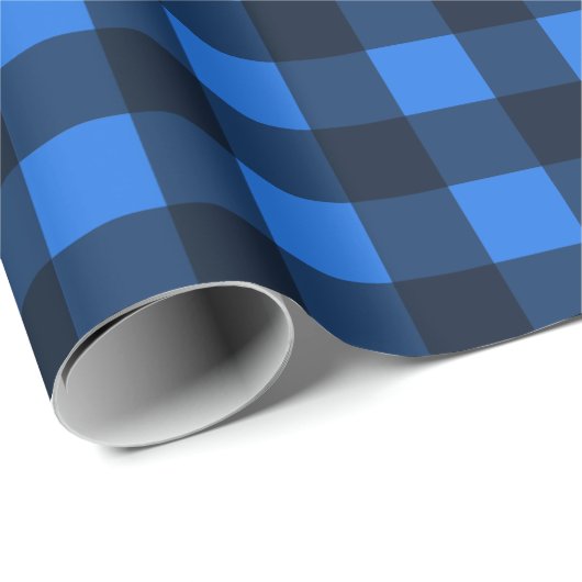 Blaues Buffalo Kariertes Geschenkpapier (Rolleneckpunkt)