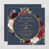 Blaues Burgund Gold Aquarellblumen (Vorne/Hinten)