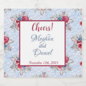 Blaues Burgund und rosa Blumenzwiebelsiegel Alkoholflaschenetikett (Einzelnes Label)