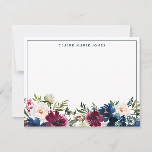 Blaues Burgund-Wasser-Aquarell dünne Grenze Mitteilungskarte (Vorderseite)