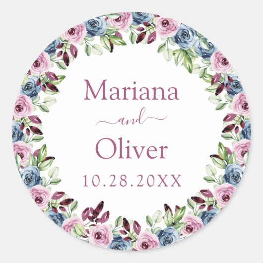 Blaues Burgund Wein Blumenzwiebeln Runder Aufkleber (Vorderseite)