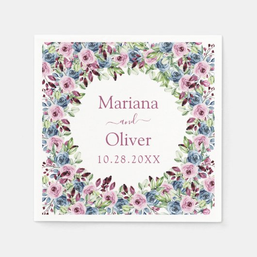 Blaues Burgund Wein Blumenzwiebeln Serviette (Vorderseite)