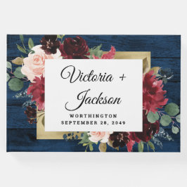 Blaues Burgundy Blush Pink Gold Rustikale Hochzeit Gästebuch