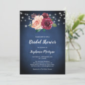 Blaues Burgundy-Brautparty Einladung (Stehend Vorderseite)