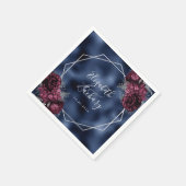Blaues Burgundy-Floral Silver Geometric Wedding Serviette (Ecke)