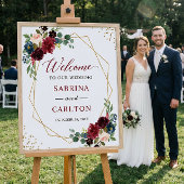 Blaues Burgundy Geometrisches Hochzeitszeichen Poster