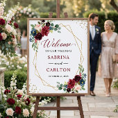 Blaues Burgundy Geometrisches Hochzeitszeichen Poster