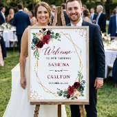 Blaues Burgundy Geometrisches Hochzeitszeichen Poster