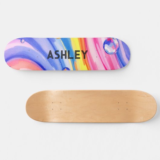 Blaues Button Surf Muster Wasserfarben Skateboard (Horizontal)