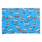 Blaues Cartoon-Gesichtsmuster Kissenbezug (Vorderseite-Rechts)